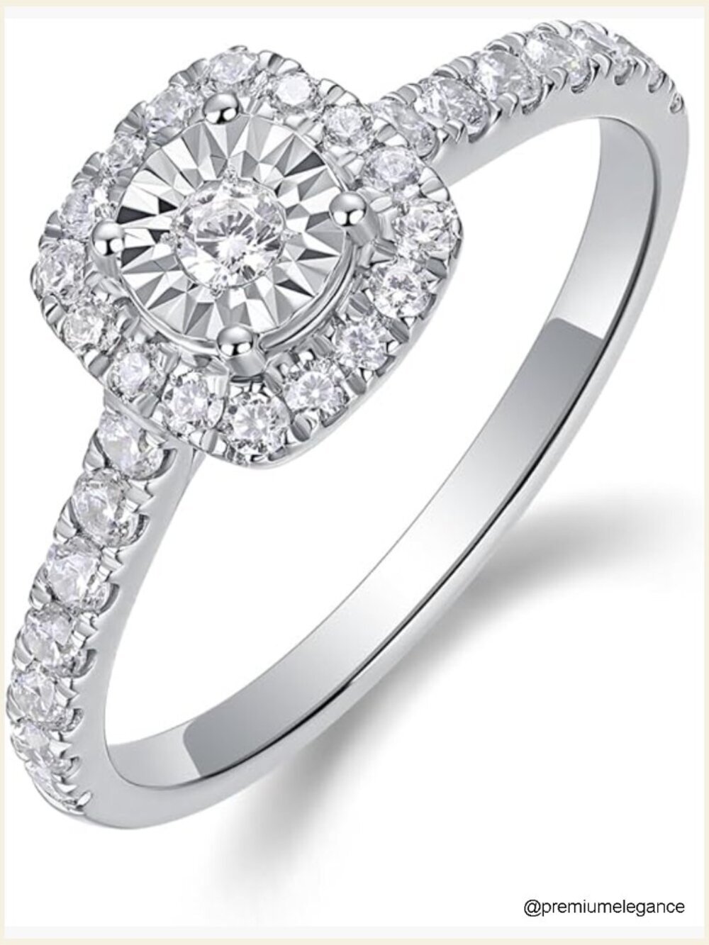 Lab Grown Diamond Engagement Ring Halo Pave Band Sterling Silver